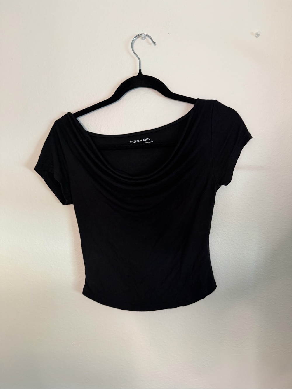 silence + noise Black Draped Scoop-Neck Short Sleeve Top